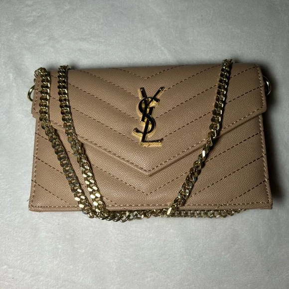 Yves Saint Laurent Beige Quilted Chain Clutch - Picture 3 of 4